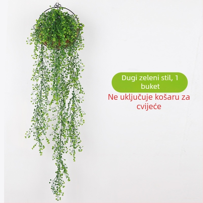 Umjetna zlatna vrba – zidna zavjesa s lozom i plastičnim cvijećem, zelena dekoracija