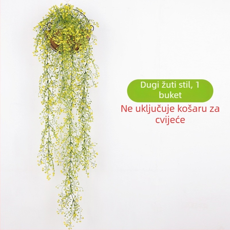 Umjetna zlatna vrba – zidna zavjesa s lozom i plastičnim cvijećem, zelena dekoracija