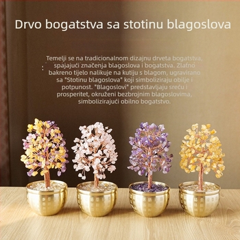 Prirodno kristalno drvo sreće s citrinskim šljunkom i posudom blagom za dom