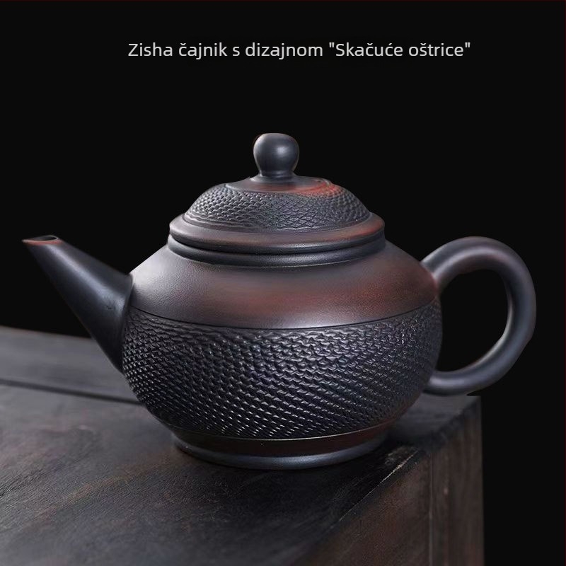 Ručni rezbareni čajnik od ljubičaste pijeska s udarnim uzorkom, Fengming Xishi motiv, Gongfu čajni set