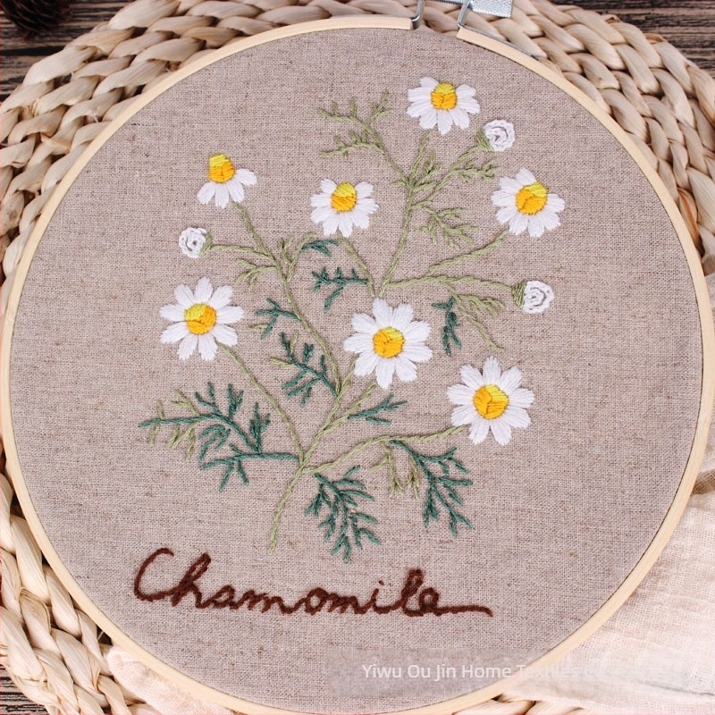 Daisy: Komplet za broderiju na platnu za početnike — ručno izrađeni motivi biljaka