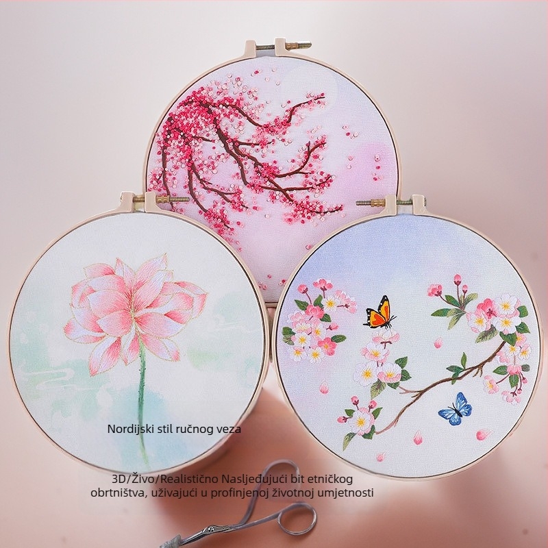 DIY komplet za šivanje za početnike u skandinavskom stilu s motivom trave i lišća, Suzhou vezeno, potpuno ručno izrađeno