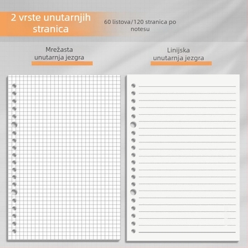 Odvojiva spiralna bilježnica s listovima za uklanjanje, formati B5 i A4, minimalistički studentski bilježnica
