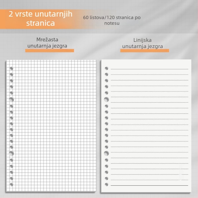 Odvojiva spiralna bilježnica s listovima za uklanjanje, formati B5 i A4, minimalistički studentski bilježnica