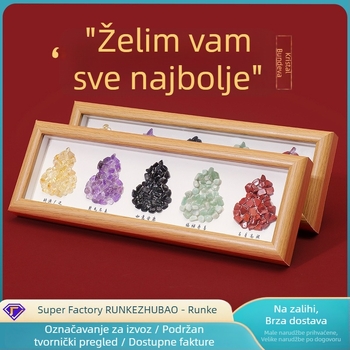 Foto okvir u obliku tikve od prirodnog kristala, talisman za sreću i bogatstvo, sirovi ljubičasto-žuti kristal, dekor stol