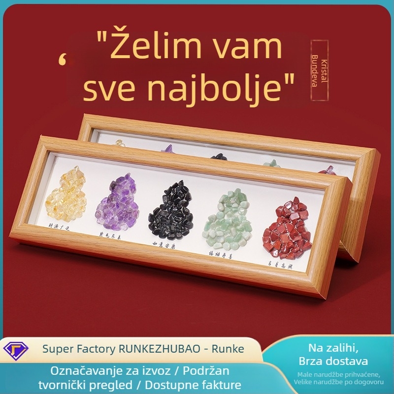 Foto okvir u obliku tikve od prirodnog kristala, talisman za sreću i bogatstvo, sirovi ljubičasto-žuti kristal, dekor stol