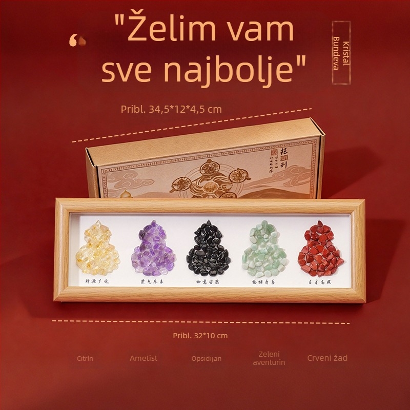 Foto okvir u obliku tikve od prirodnog kristala, talisman za sreću i bogatstvo, sirovi ljubičasto-žuti kristal, dekor stol
