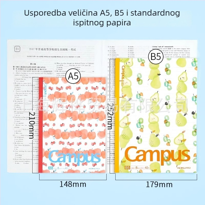 Kokuyo Campus bilježnica s temom voća, 8 mm bodovna mreža i linije, format A5/B5