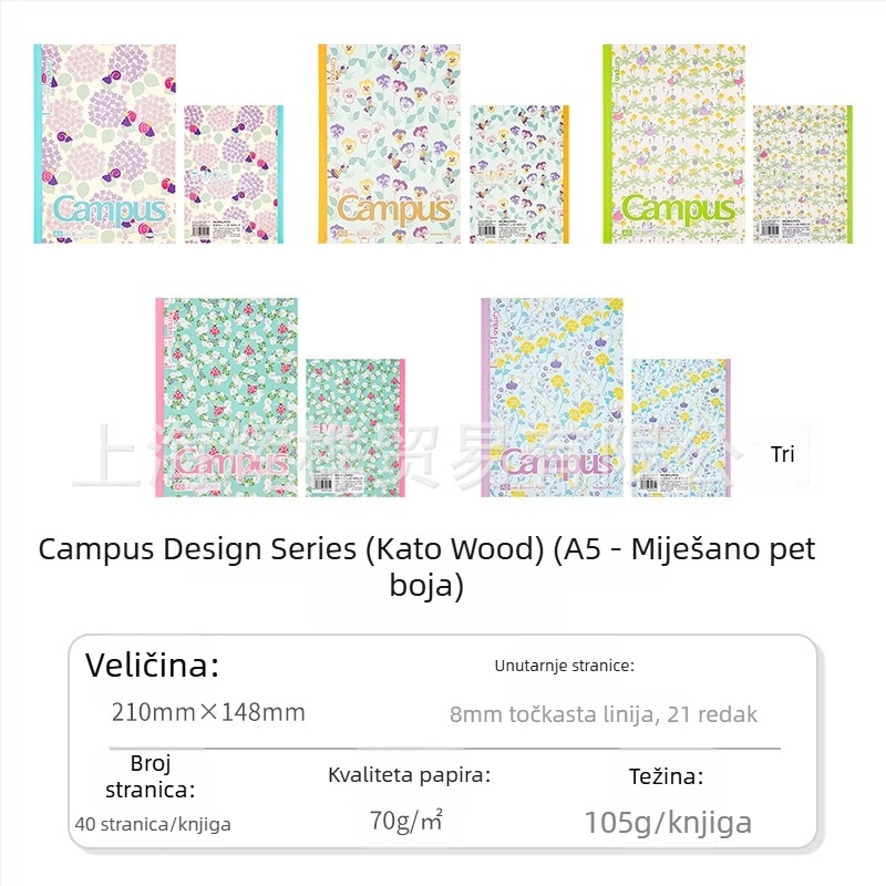 Kokuyo Campus bilježnica s temom voća, 8 mm bodovna mreža i linije, format A5/B5