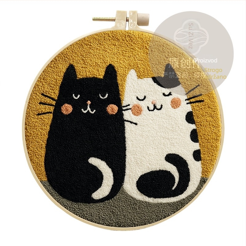 DIY komplet Punch Needle i Rug Punch - pamuk, crtani motiv, moderni minimalistički stil