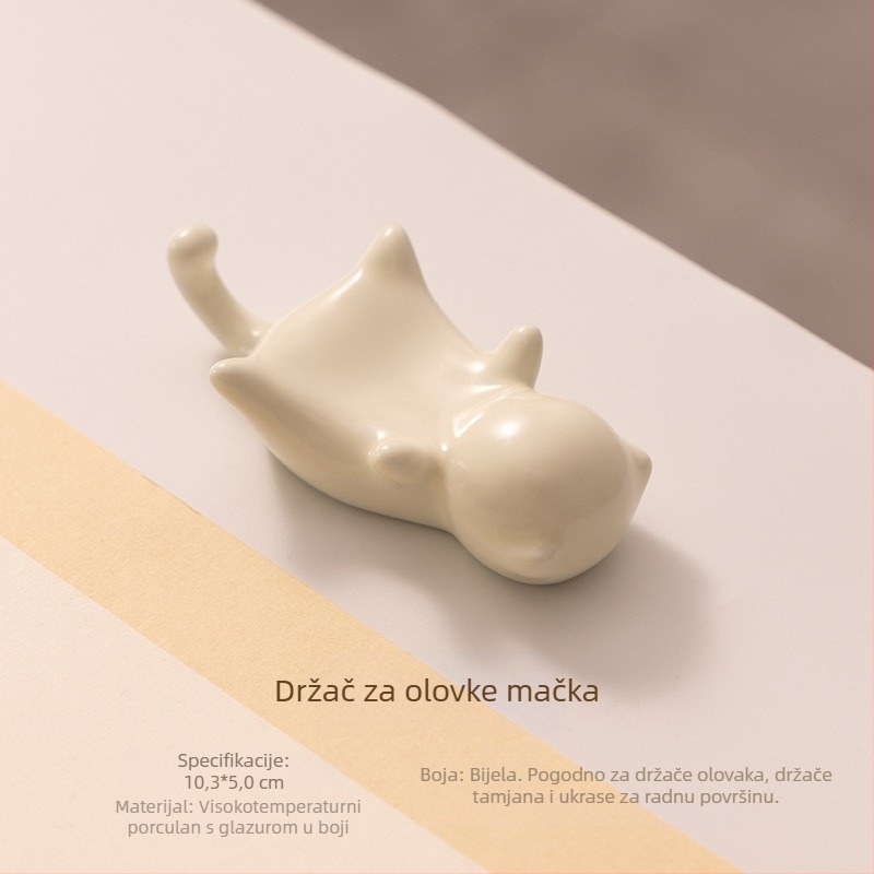 Mačji držač olovke i držač za četkice, keramički stolni ukras za kaligrafiju