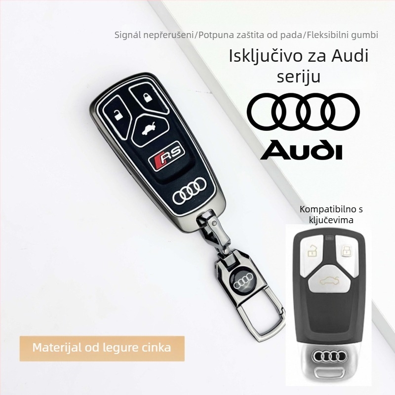 Pokrov ključa iz cinkove zlitine, kompatibilan s Audi – premium dodatak unutrašnjosti automobila, unisex privjesak za ključeve, novi stil