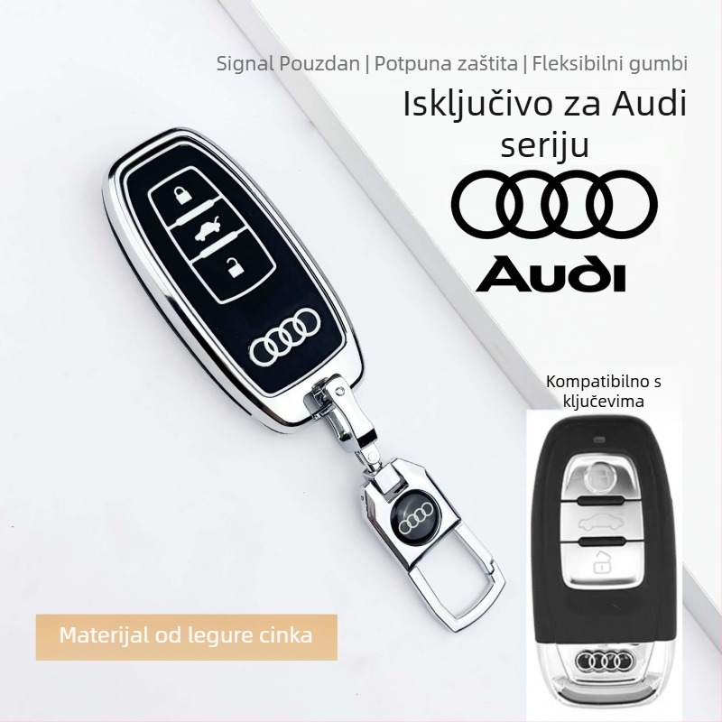 Pokrov ključa iz cinkove zlitine, kompatibilan s Audi – premium dodatak unutrašnjosti automobila, unisex privjesak za ključeve, novi stil
