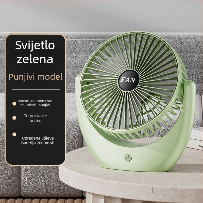 USB stolni ventilator s ugrađenom baterijom, tih i prenosiv, 3 brzine