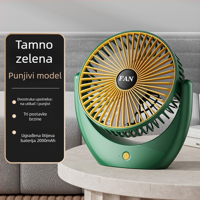 USB stolni ventilator s ugrađenom baterijom, tih i prenosiv, 3 brzine