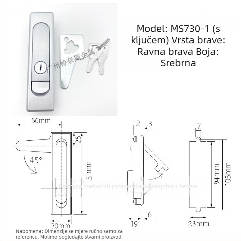 MS730/MS504 brava za razvodne kutije i upravljačke ormariće, bijelo/crna, brava za vrata ormarića