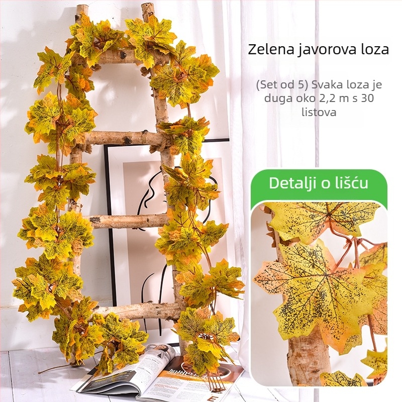 Umjetna loza s crvenim listovima javora za dekoraciju cijevi klima uređaja na balkonu