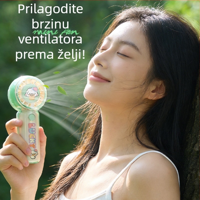 Prozirni ručni ventilator s crtićem slatkim ljubimcem, USB punjenje, kompaktni mini ventilator za studente