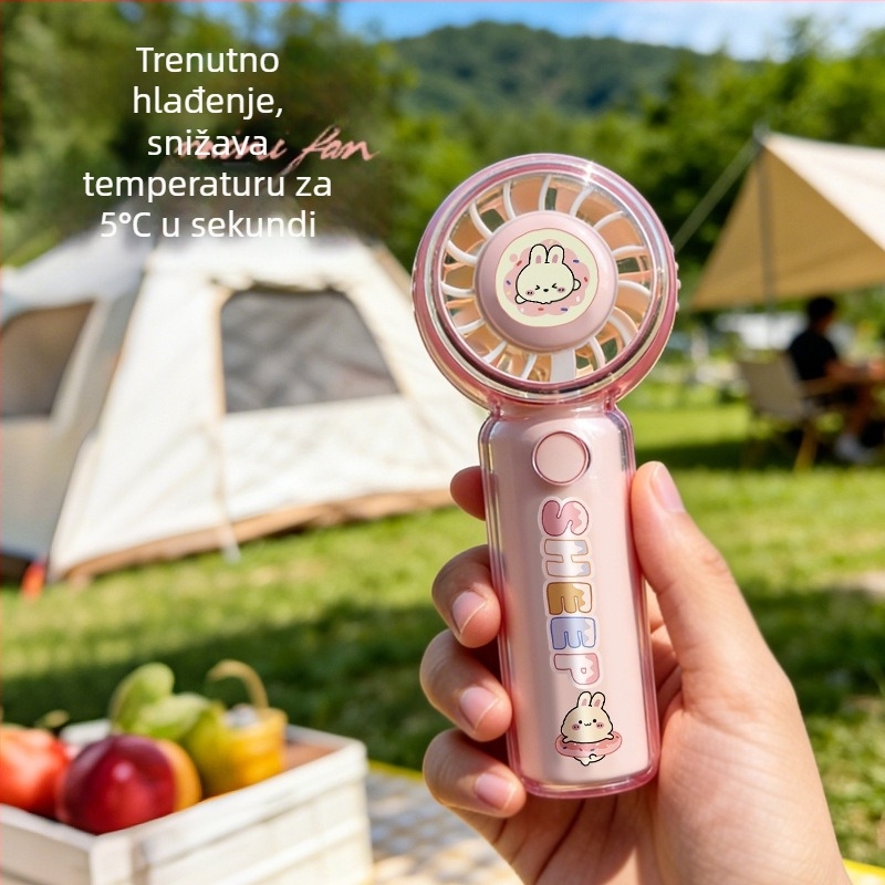 Prozirni ručni ventilator s crtićem slatkim ljubimcem, USB punjenje, kompaktni mini ventilator za studente