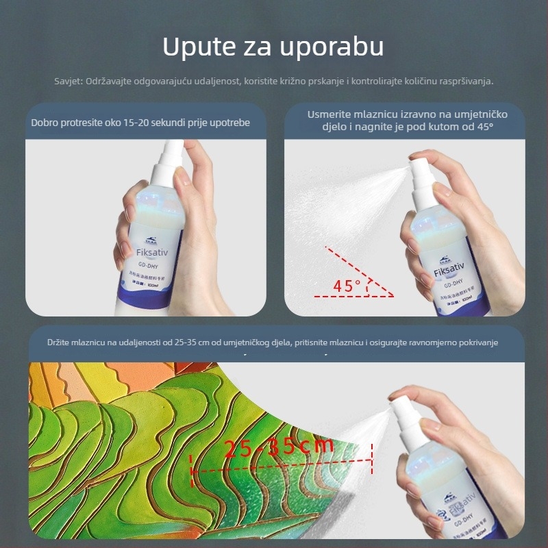 Voden sprej za fiksiranje praškaste slike – zaštita površine, tekućina za učvršćivanje akrilnih pigmenata, 100 ml, set od 24 boje