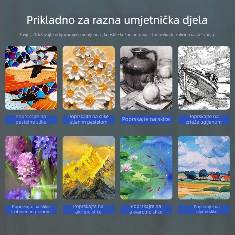 Voden sprej za fiksiranje praškaste slike – zaštita površine, tekućina za učvršćivanje akrilnih pigmenata, 100 ml, set od 24 boje