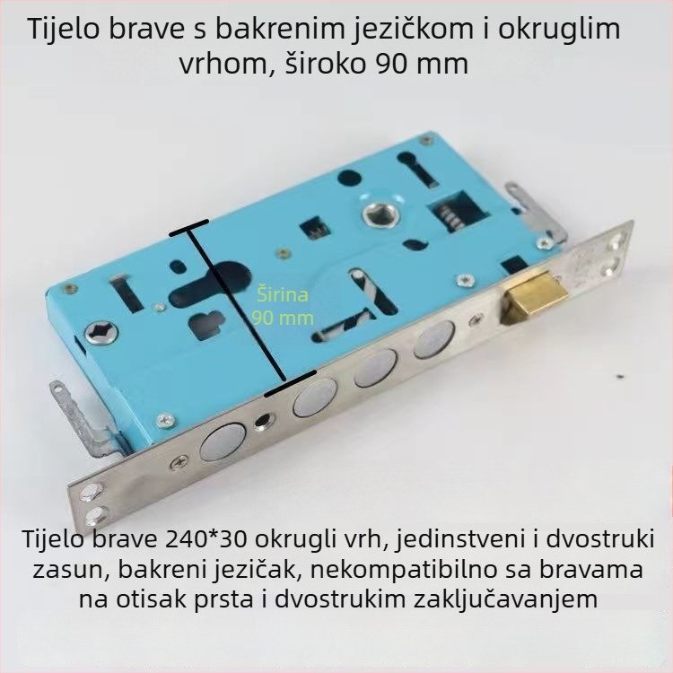 Bakarno tijelo brave za vrata, Univerzalno za lijevo i desno otvaranje, četverokutna ili okrugla glava brave, jezgra brave, minimalistički dizajn protiv provale