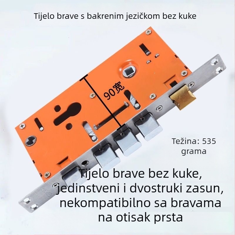 Bakarno tijelo brave za vrata, Univerzalno za lijevo i desno otvaranje, četverokutna ili okrugla glava brave, jezgra brave, minimalistički dizajn protiv provale