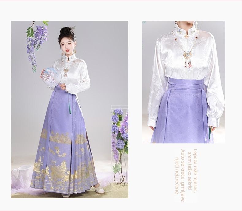 Nova originalna Hanfu suknja sa zlatom i srebrom, dizajn konjske glave, jacquard vezenje, kineski stil