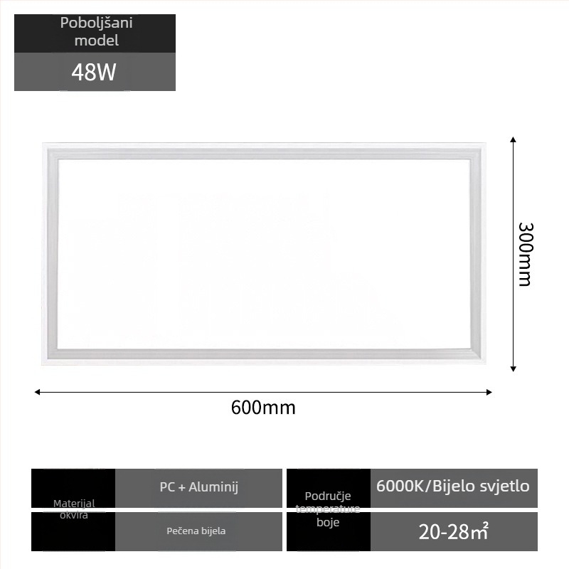 Integrirano LED ravno-panelno svjetlo za plafon, 600×600 mm, aluminijsko kućište, ne-dimljivo, vijek trajanja 30.000 sati