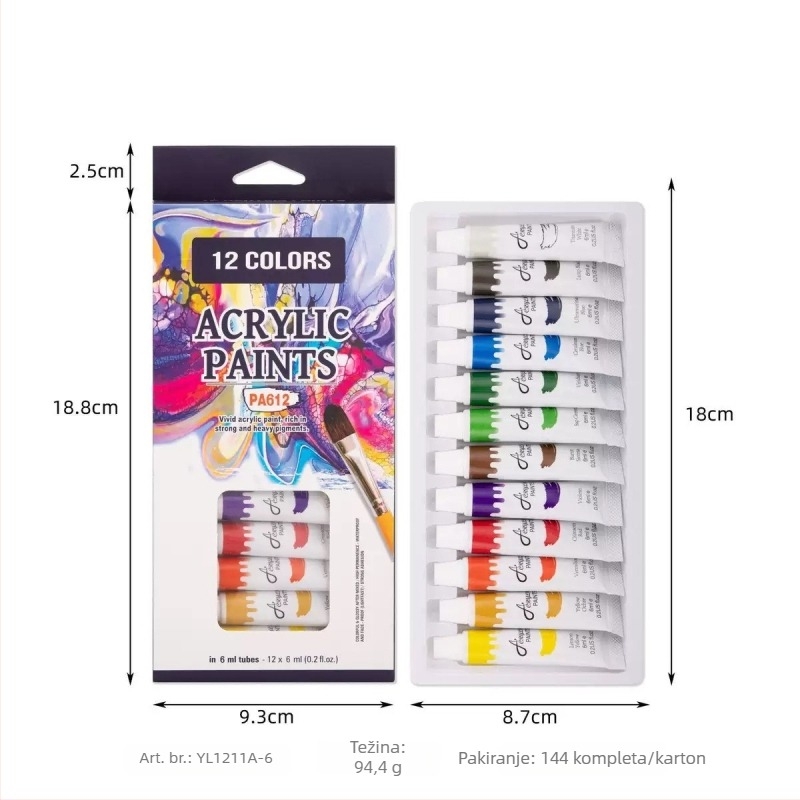 Set od 12 boja akrilne i gouache boje za djecu za DIY crtanje