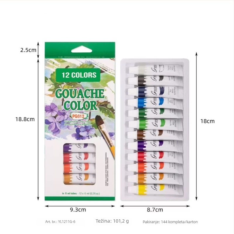 Set od 12 boja akrilne i gouache boje za djecu za DIY crtanje