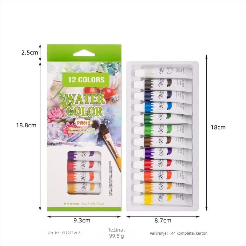 Set od 12 boja akrilne i gouache boje za djecu za DIY crtanje