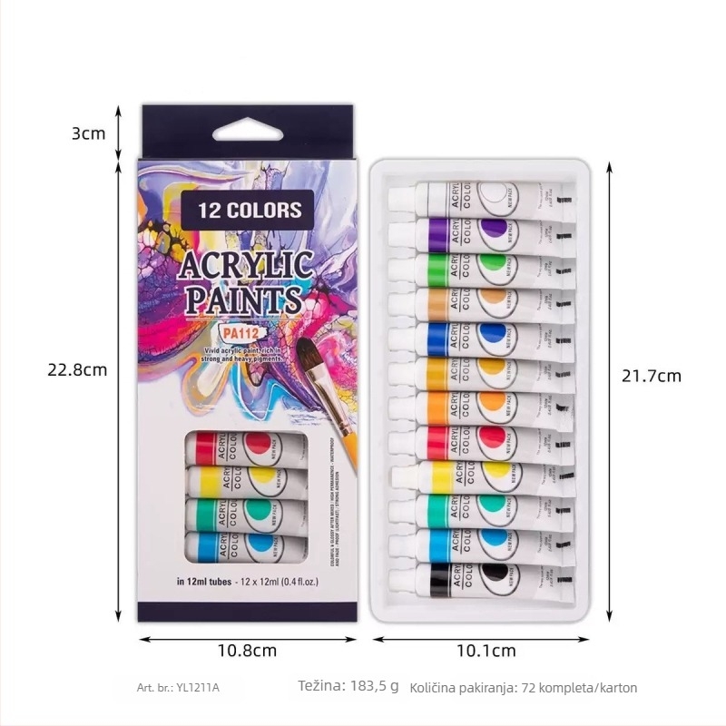 Set od 12 boja akrilne i gouache boje za djecu za DIY crtanje