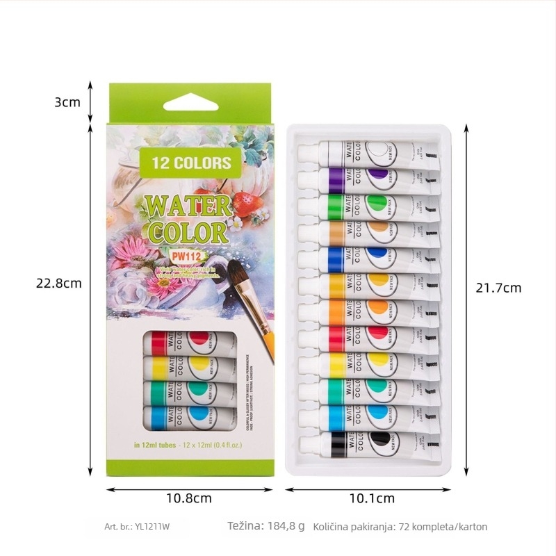 Set od 12 boja akrilne i gouache boje za djecu za DIY crtanje