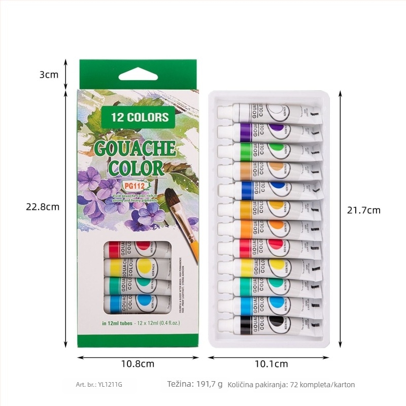 Set od 12 boja akrilne i gouache boje za djecu za DIY crtanje