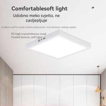 Ultra-tanki LED panel rasvjet s tri boje svjetla, površinsko montiran, s integriranim stropnim dizajnom za hodnike i urede.