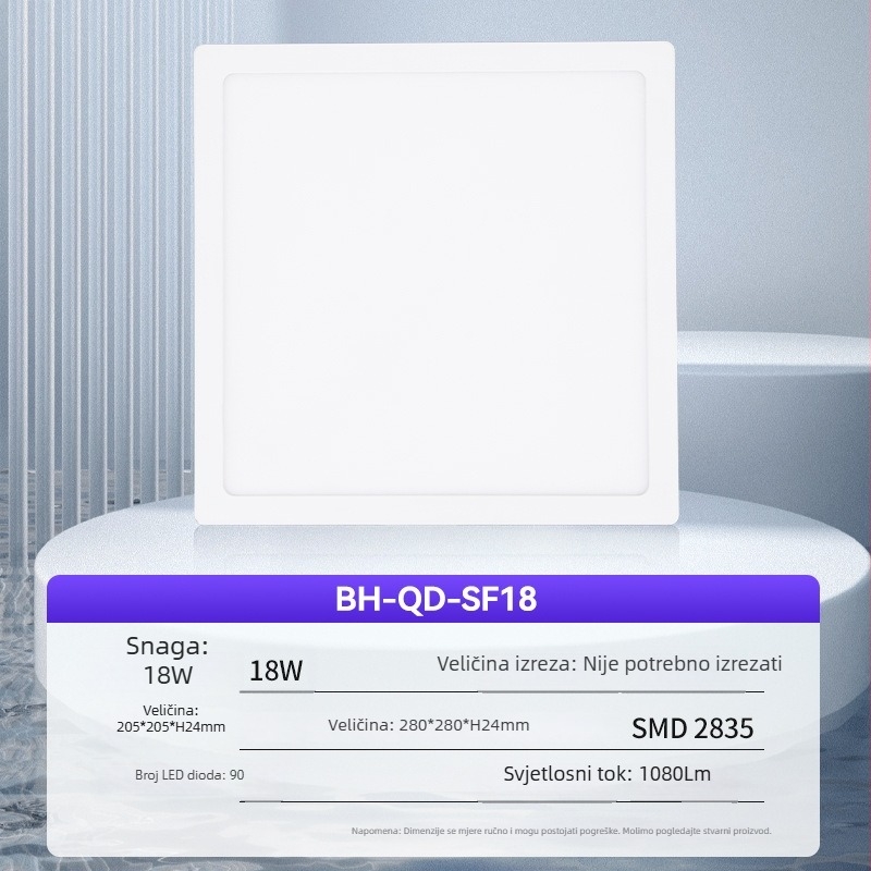 Ultra-tanki LED panel rasvjet s tri boje svjetla, površinsko montiran, s integriranim stropnim dizajnom za hodnike i urede.