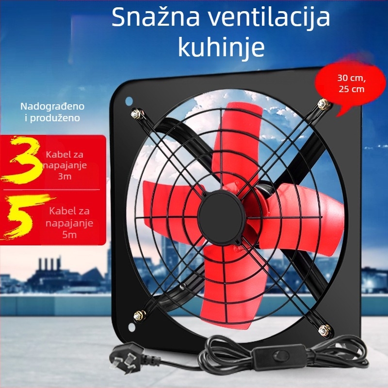 Kuhinjski ventilator za ispuš zraka, prozorsko ugradbeni, 12 inča, snažan i tih zidni ventilator