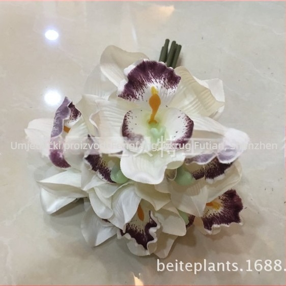 Umjetni buket cvijeća s cymbidium orchidom, ružama i božurima za vjenčanja i kućnu dekoraciju