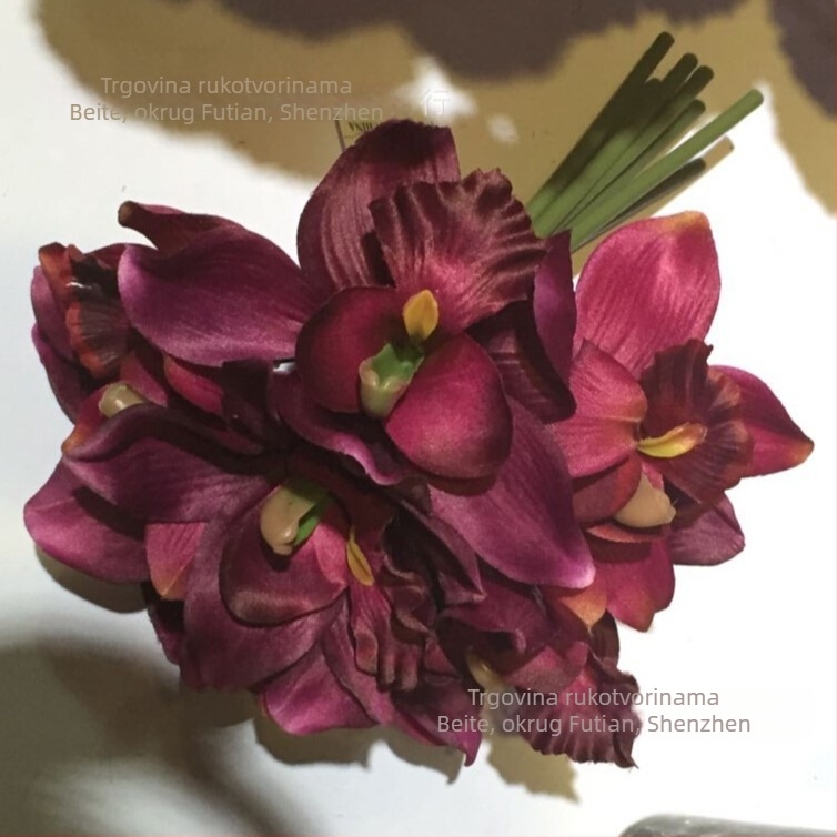 Umjetni buket cvijeća s cymbidium orchidom, ružama i božurima za vjenčanja i kućnu dekoraciju