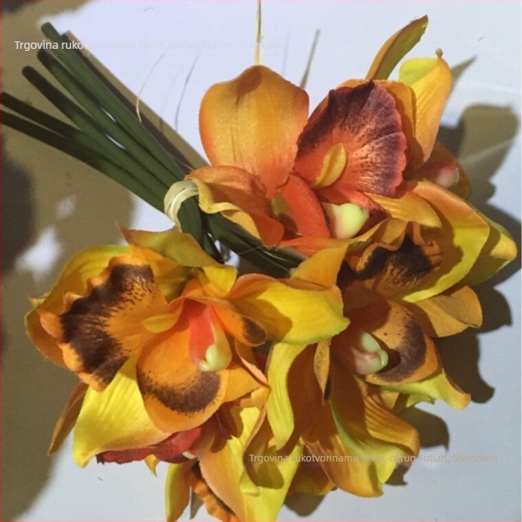 Umjetni buket cvijeća s cymbidium orchidom, ružama i božurima za vjenčanja i kućnu dekoraciju