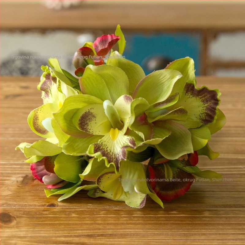 Umjetni buket cvijeća s cymbidium orchidom, ružama i božurima za vjenčanja i kućnu dekoraciju