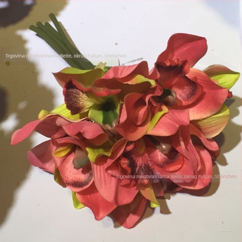 Umjetni buket cvijeća s cymbidium orchidom, ružama i božurima za vjenčanja i kućnu dekoraciju