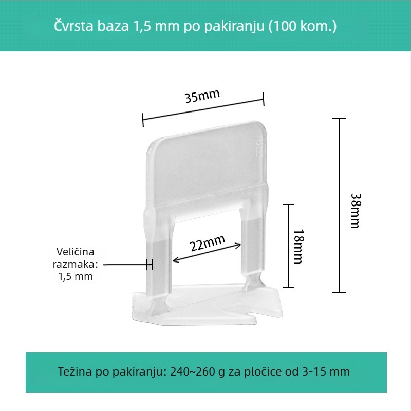 Alat za niveliranje pločica, čvrst i debeo, namijenjen samogradnji, plastični razmak za fuge podnih pločica