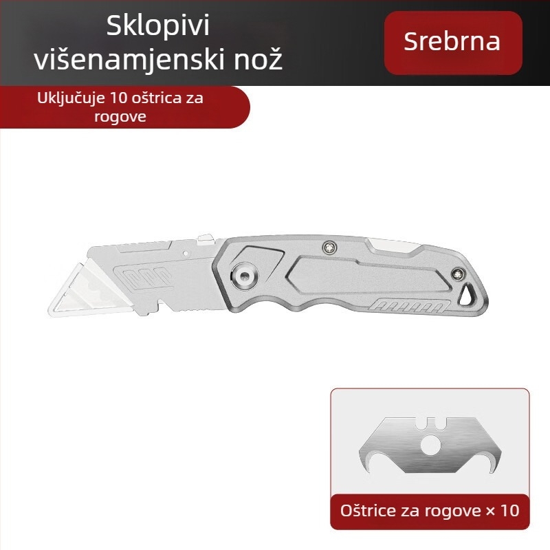 Teški legirani višenamjenski nož, sklopni, nož za tapete, alat za skidanje izolacije kablova, rezač papira.