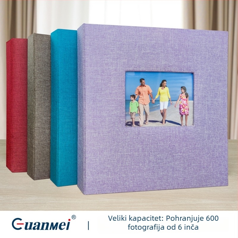 Guangmei fotoalbum s lanenim omotom, A6, 60 stranica, vijčano povezivanje, PP džepovi, za kućnu upotrebu