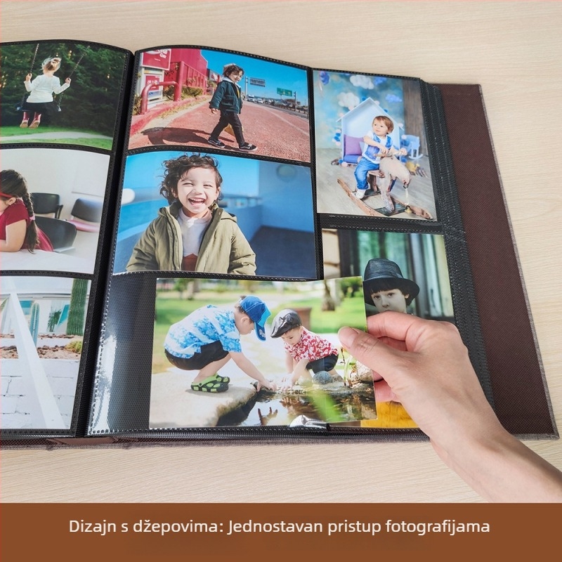Guangmei fotoalbum s lanenim omotom, A6, 60 stranica, vijčano povezivanje, PP džepovi, za kućnu upotrebu