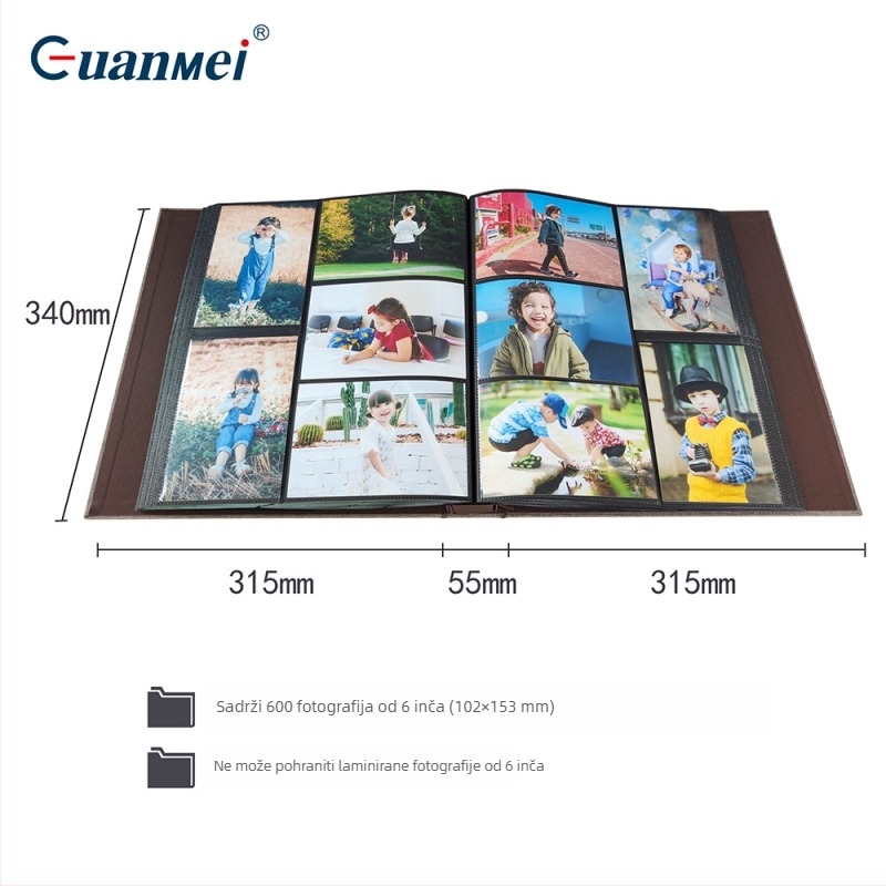 Guangmei fotoalbum s lanenim omotom, A6, 60 stranica, vijčano povezivanje, PP džepovi, za kućnu upotrebu