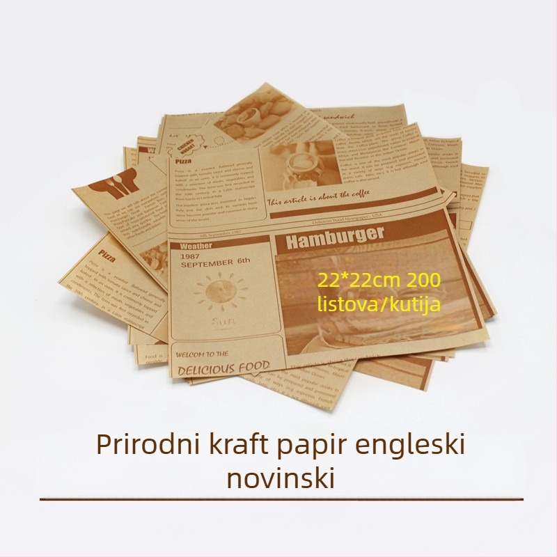 Peć papir s retro uzorkom engleskog novinskog lista, otporan na masnoće, otporan na visoke temperature, premaz silikonom, 40 g/m²