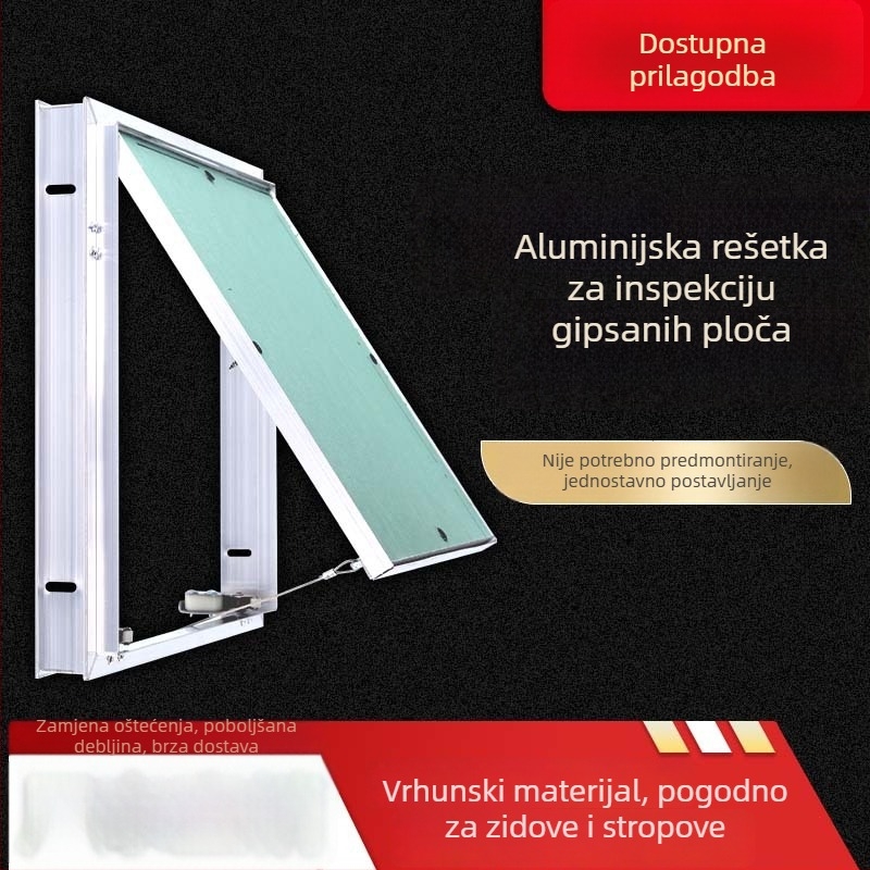 Inspekcijski otvor od aluminijskog legura za gips ploču, s mehanizmom pritiska i izvlačenja, otpornost na vlagu, pristup cijevima za strop i zid